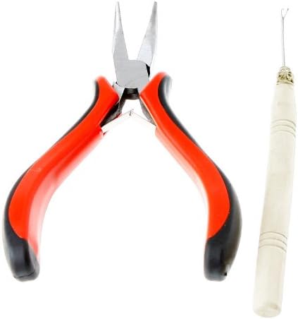TOMTOP 1 Curved Pliers &amp; a Hook Needle Tools Kit for Micro Rings or Stick tips Hair Extensions