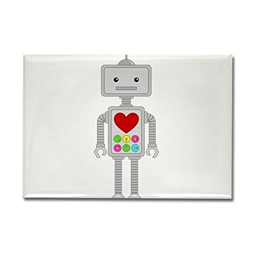 CafePress Lovebot Cartoon Robot with Heart Rectangle Magnet, 3"x2" Refrigerator Magnet