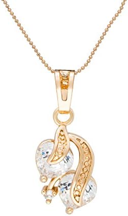 Romantic Time Double Diamond Gift Yellow 18k Rose Gold Plated Round Cut Pendant Necklace