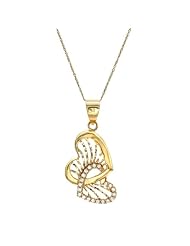 14k Yellow Gold Double Heart and Cubic Zirconia Pendant Necklace, 18"