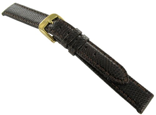 16mm Di-Model Breathing Surface Anti-allergic Genuine Lizard Semi-gloss Stitched Padded Watch Band