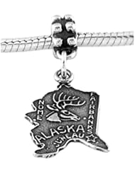 Sterling Silver State of Alaska Map Dangle Bead Charm