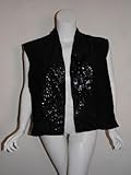 DKNY womens black sequin open front vest S