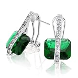 Bling Jewelry Silver Plated Art Deco Princess Cut Emerald Color CZ Omega Earrings