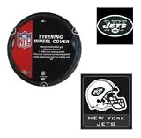 2-Piece New York Jets Automotive Interior Gift Set - One Official NFL Licensed Steering Wheel Cover and One Official NFL Licensed Team Helmet Logo Air Freshener Pine Forest Scent