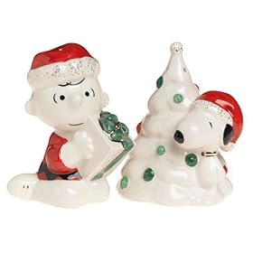 Lenox Snoopy's Christmas Earthenware Salt and Pepper Set by Lenox