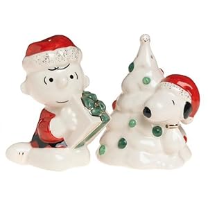Lenox Snoopy's Christmas Earthenware Salt and Pepper Set by