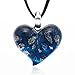 Chuvora Hand Blown Venetian Murano Glass Blue with Tiny Flowers Pendant Necklace, 18-20 inches