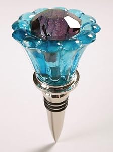 Mango Moon Glass Flower Winestopper - Turquoise/Amethyst