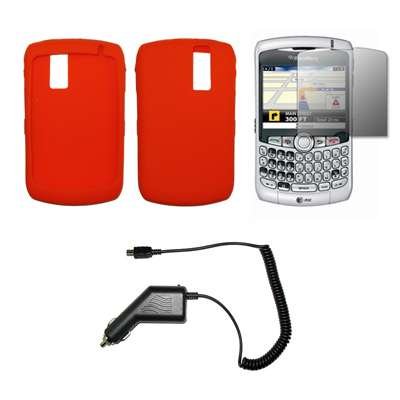 Red Silicone Gel Skin Cover Case + LCD Screen Protector + Rapid Car Charger for Blackberry Curve 8300 / 8310 / 8320 / 8330 [Accessory Export Brand]