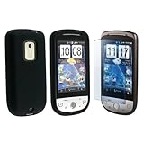 Reusable Screen Protector + Black Silicone Skin Case for HTC Hero CDMA