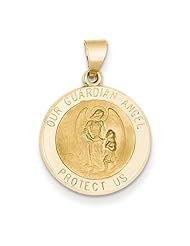 14k Yellow Gold Guardian Angel Medal Pendant. Metal Wt- 1.37g