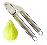 Garlic Press and Peeler Best Set. Stainless Steel Kitchen Minced Garlic Cloves Crusher + Silicone Vegetable Peeler Utensils Cooking Tools