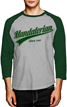 Star Wars-Mandalorian Baseball Tee-Star Wars Inspired Fashion Dark Green and Charcoal Grey (Medium)