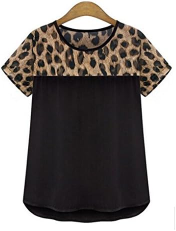 Lady's Classic Leopard Round Neck Shirts Fashion Irregular Short Sleeve Blouse