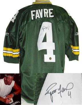 Brett Favre signed Green Bay Packers Authentic Reebok Green Jersey- Favre Hologram