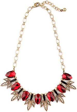 YoyoDong Women's Vintage Ruby Crystal Clover Gold Plated Necklace