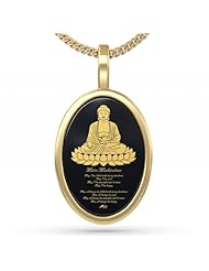 Buddha Necklace with Metta Meditation Prayer Imprinted in 24kt Gold on Onyx Stone