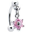 Top Down Pink Gem Dangle Flower Eyebrow Ring