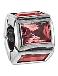 Authentic Biagi Rectangle Radiant Cut Pink CZ Sterling Bead October Birthstone fits European Charm Bracelet