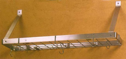 Image of Pot Racks, Stainless Steel Wall Mount Bookshelf Pot Rack W/Chrome Grid