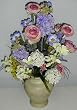 26" Delphinium, Ranunculus and Snowball Arrangement