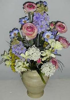 26" Delphinium, Ranunculus and Snowball Arrangement
