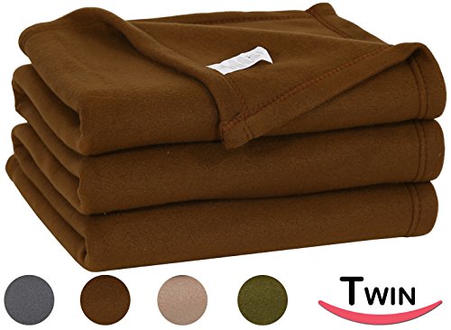 Twin Polar-Fleece Thermal Blanket Chocolate- Extra Soft Brush Fabric, Super Warm, Lightweight & Easy Care, Couch - By UTOPIA BEDDING