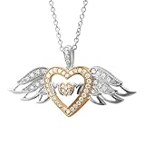 Sterling Silver Heart Love Angel Wing Mothers Day Diamond Pendant Necklace (GH, SI3-I1, 0.25 carat)