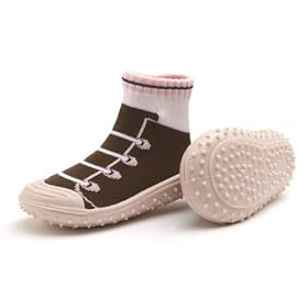 SKIXK4102- Skidders Baby Toddler Crib/ Walking Shoes Sneakers Brown Pink Flexible Rubber Soles
