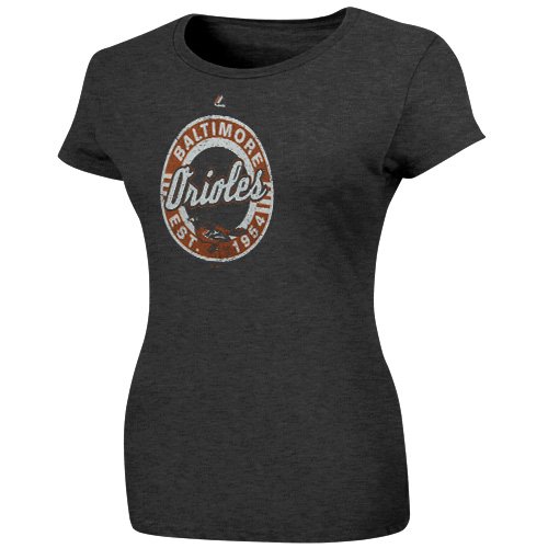 Majestic Baltimore Orioles Ladies Retroized Heathered T-Shirt - Charcoal (Small)