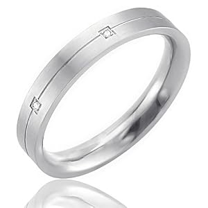 Stainless Steel Diamond Band Ring (H, SI, 0.03 carat)-Band Width:4mm
