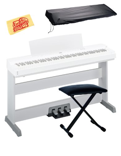Yamaha L-255WH Furniture Style Stand for the P-255WH Bundle with 3 Pedal System, Dust Cover, X-Style Bench, and Polishing Cloth - White
