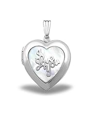 Sterling Silver Heart Mother Of Pearl "I Love You" Picture Locket 3/4 inch x just Over 3/4 inch Sterling Silver