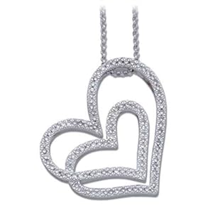 14K White Gold Diamond Heart Interlocking Necklace