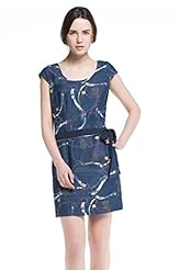 General Print Summer Belted  Denim/Polyester  Dress With a Bow(s)