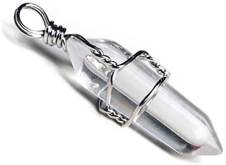 Silver Wire Wrap Artificial Rock Crystal Healing Point Pendant Chakra Cut Gemstone Jewelry for Necklace Making 37*8mm
