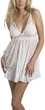 Betsey Johnson Women's Tricot Babydoll W Lace Overlay, Pearl, Large