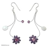 Amethyst and rose quartz earrings, 'Comet' 1.6 W 2.8 L