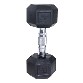 Cap Barbell Rubber Coated Hex Dumbbell with Contoured Chrome Handle (20-Pound)