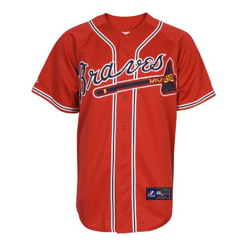 MLB Men's Atlanta Braves Scarlet Alternate Short Sleeve 6 Button Synthetic Replica Baseball Jersey Spring 2012  (Scarlet, Large)