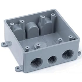 Carlon E382DE T Outlet Box, Weatherproof, 2 Gang, 4.62-Inch Length by 4.62-Inch Width by 2-Inch Depth, Gray