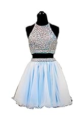 Halter Short Tulle  Pleated Open-Back Beaded  Homecoming Dress  With Rhinestones and Ruffles