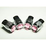 Bling Anti-Theft Locking System Pink Diamond Rhinestone Metal Chrome Tire Rim Valve... 
