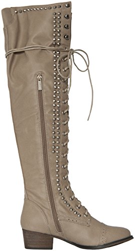 Breckelles Women's ALABAMA-13 Studded Over the Knee High Combat Boots 5.5