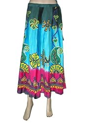 Indian Fashion Designer Floral Print Blue Pink Cotton Circular Long Sequin Skirt 32"