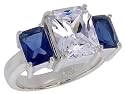 Sterling Silver 3.0 Carat Size Emerald Cut Cubic Zirconia Bridal Ring