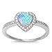 Sterling Silver Micro Pave Halo Green Opal Heart Ring