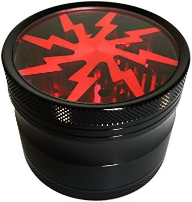 Stylish Lightning Herb Grinder with Pollen Catcher, Brush, and Scraper - 4 Piece 2.5" Premium Grade Aluminum - Durable, Light (Red)