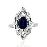 Sapphire 14K White Gold Diamond Filigree Ring